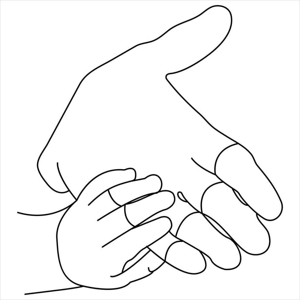 kontinuierlich Single Linie Kunst Zeichnung von Sohn Hand und seine Vater Hand Konzept Vaters Tag Gliederung Vektor Illustration