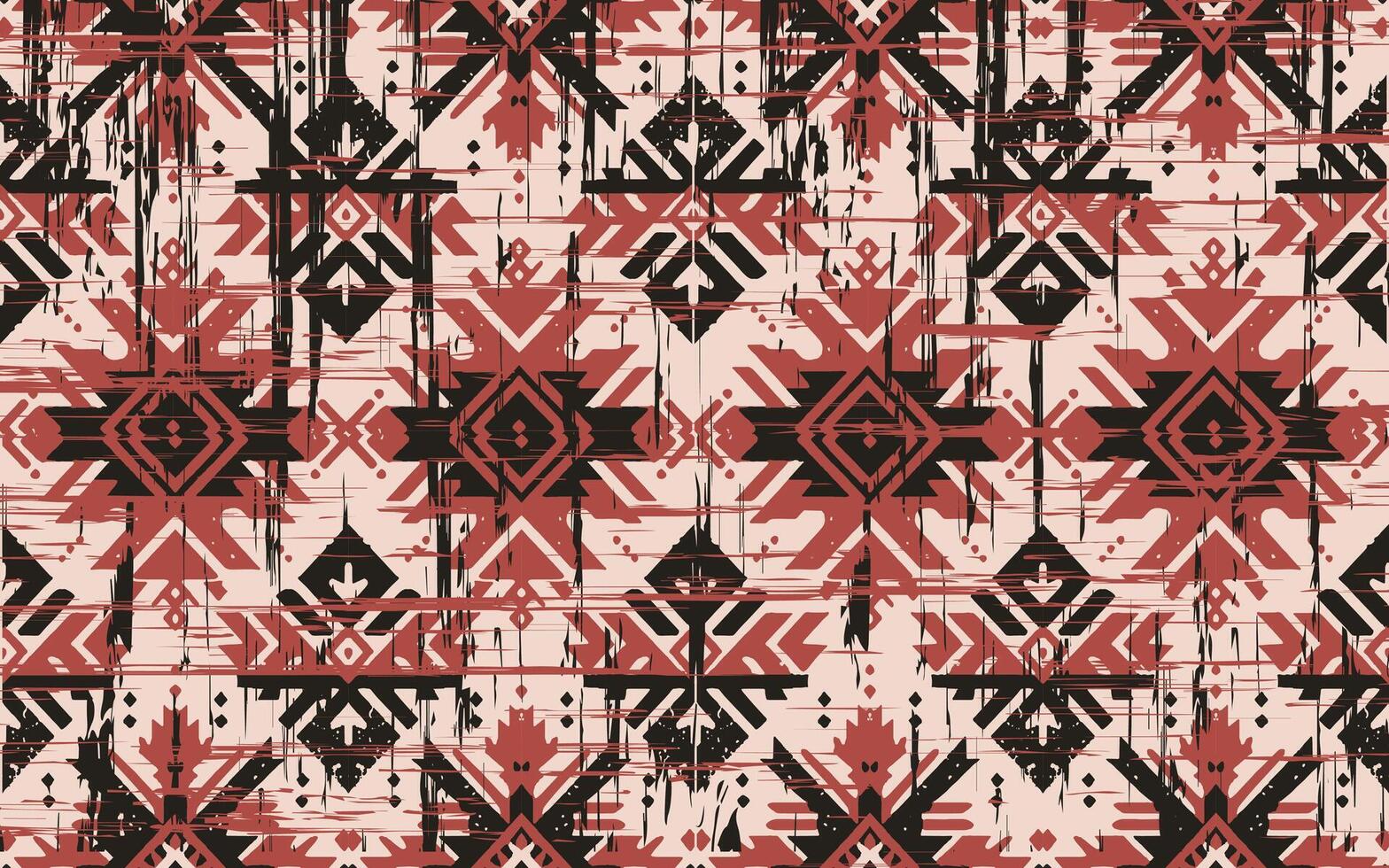 Ikat geometrische Verzierung mit Diamanten. ikkat. nahtloses Muster. aztekischer Stil. Stammes-ethnische Vektortextur. Volksstickerei, indisch, skandinavisch, Zigeuner, mexikanisch, afrikanischer Teppich, Tapete. vektor