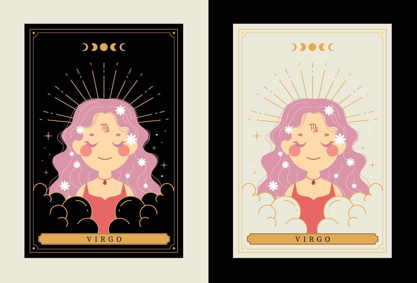 platt design vektor söt tarot Jungfrun horoskop zodiaken tecken konst samling