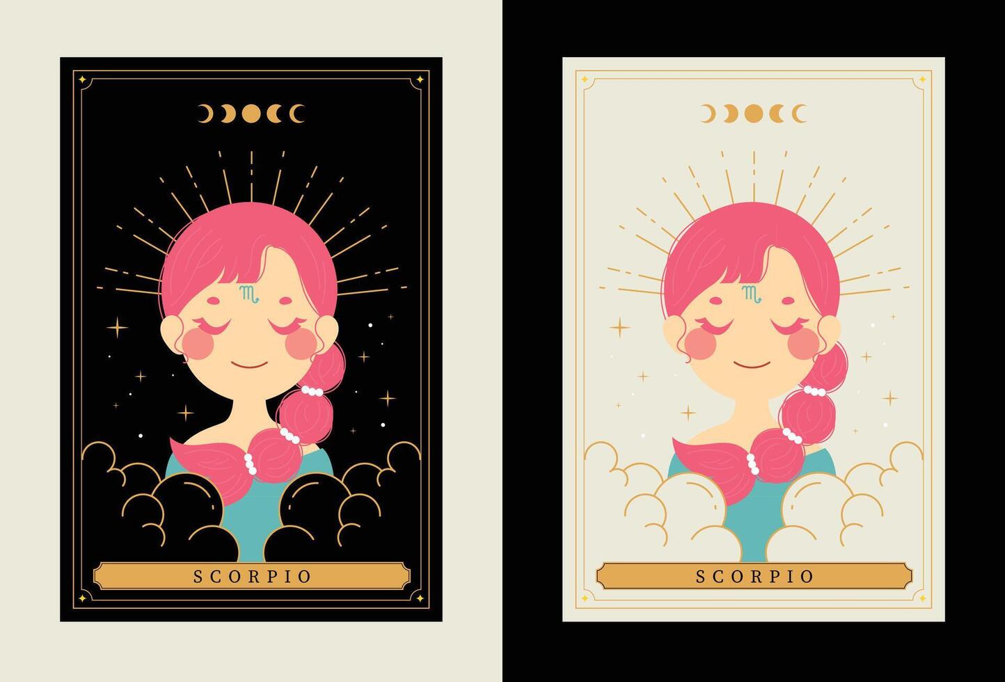 platt design vektor söt tarot scorpio horoskop zodiaken tecken konst samling