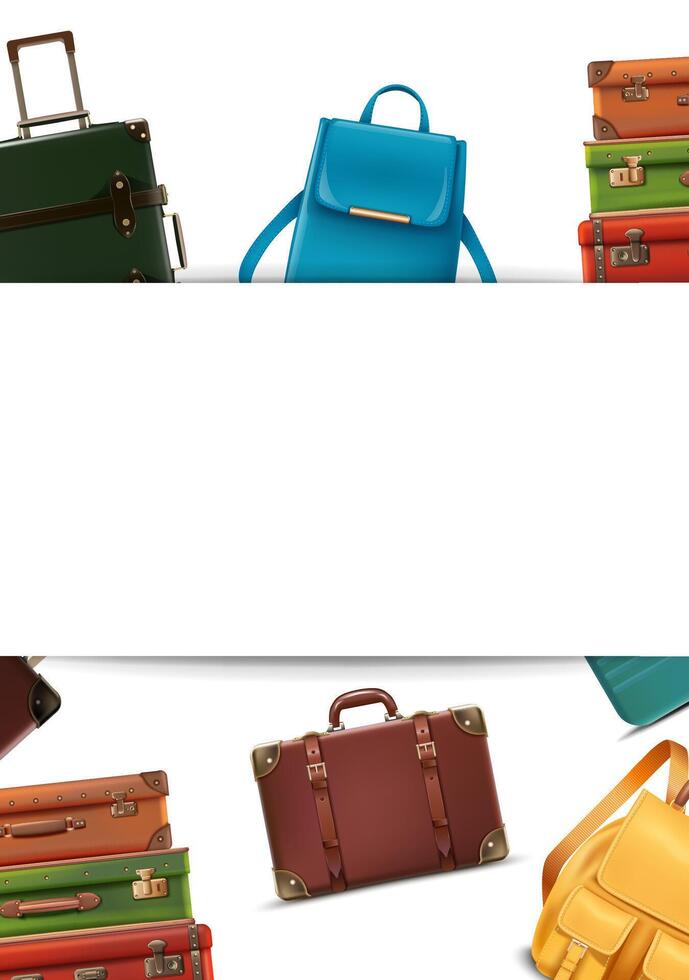 3d realistisk vektor ikon illustration. resa begrepp. bagage och ryggsäckar med kopia Plats.