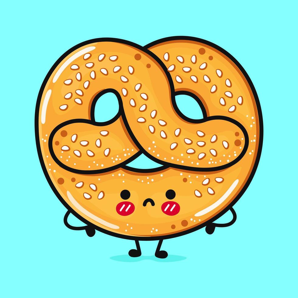 arg franska pretzel karaktär. vektor hand dragen tecknad serie söt karaktär illustration ikon. isolerat på blå bakgrund. ledsen franska pretzel karaktär begrepp