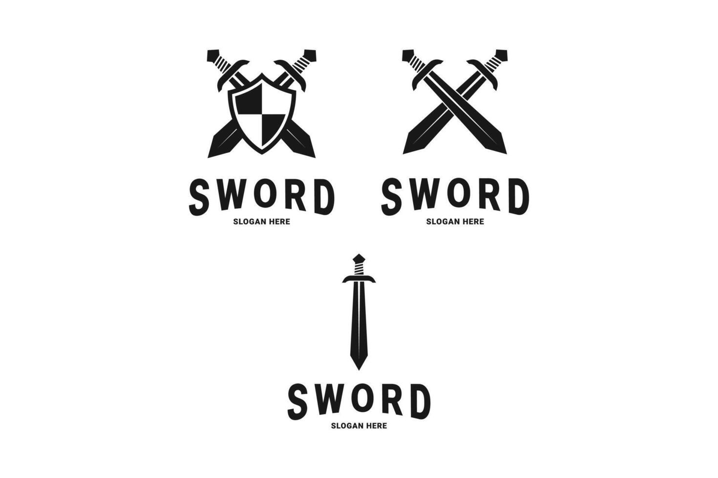 uppsättning av svärd logotyp design silhuett med skydda vektor