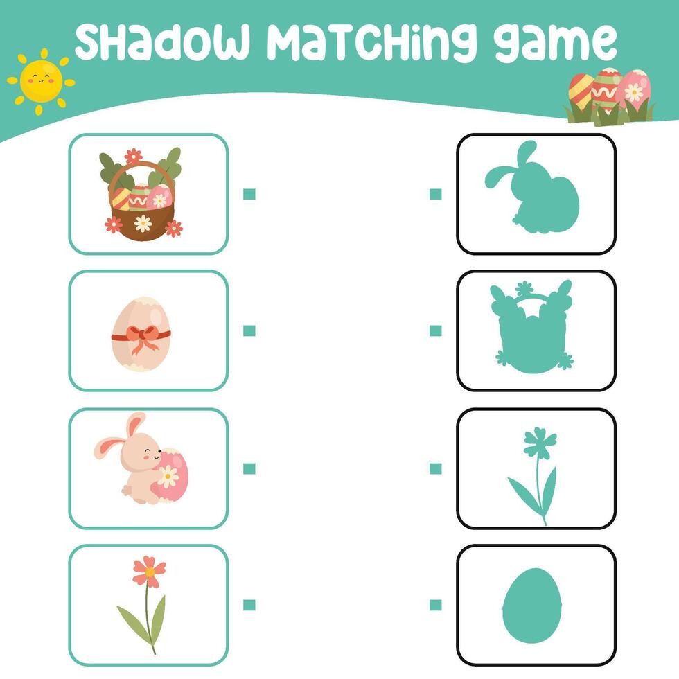 matchande skugga spel för barn. hitta de korrekt skugga. kalkylblad för unge. tryckbar aktivitet sida för ungar. inlärning spel vektor