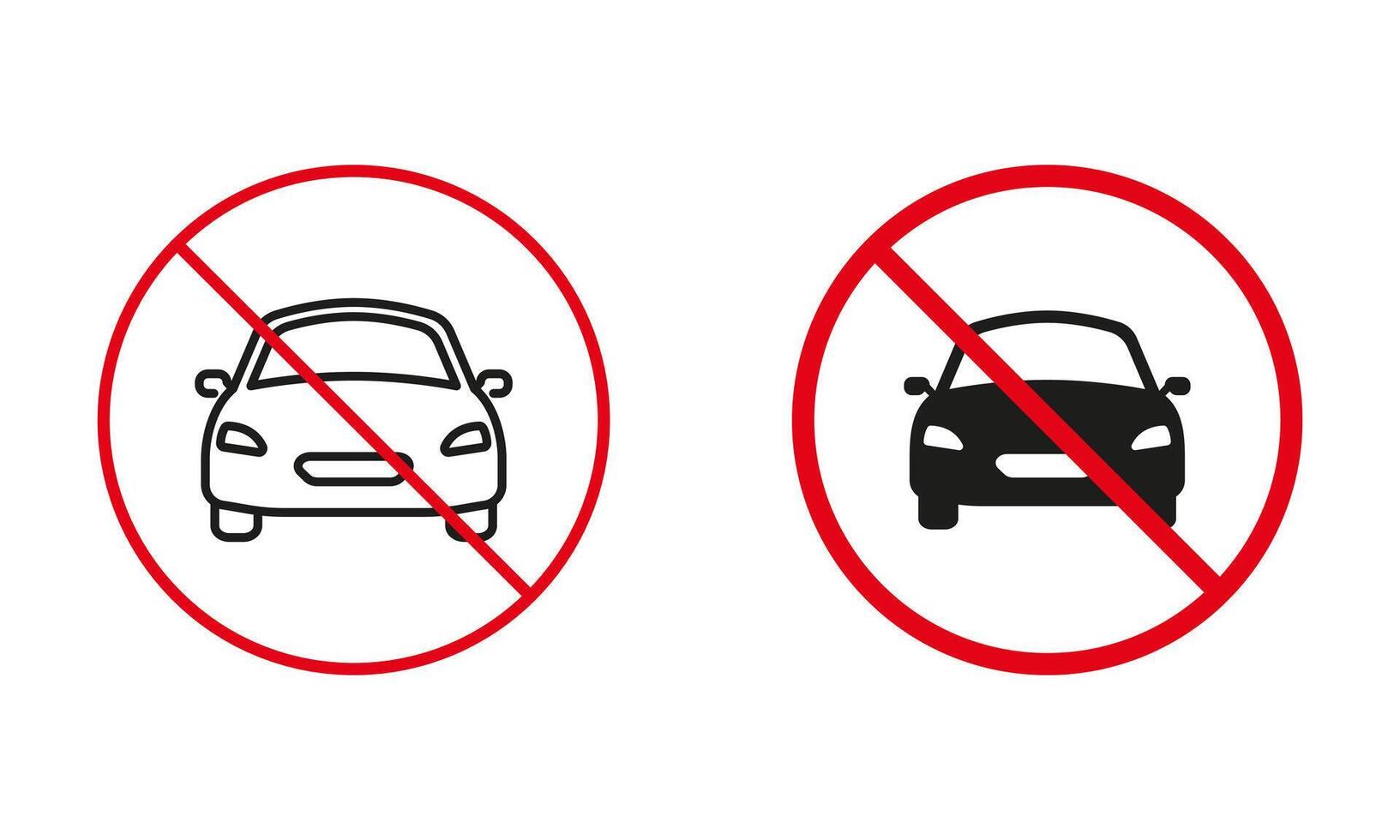 Fahrzeug nicht erlaubt Straße unterzeichnen. Verbot Auto Auto Kreis Symbol Satz. verbieten der Verkehr rot unterzeichnen. Nein Automobil Transport Linie und Silhouette verboten Symbole. isoliert Vektor Illustration