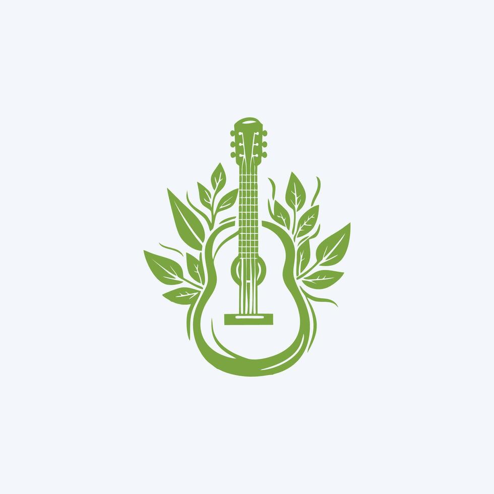 ai generiert natürlich Öko Gitarre Logo Gitarre Blatt natürlich Logo Vektor Symbol Illustration Design.