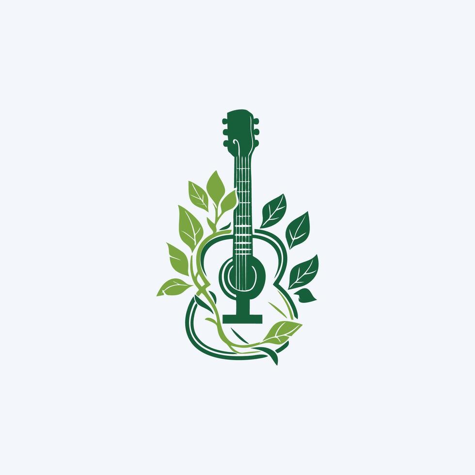 ai genererad naturlig eco gitarr logotyp gitarr blad naturlig logotyp vektor ikon illustration design.