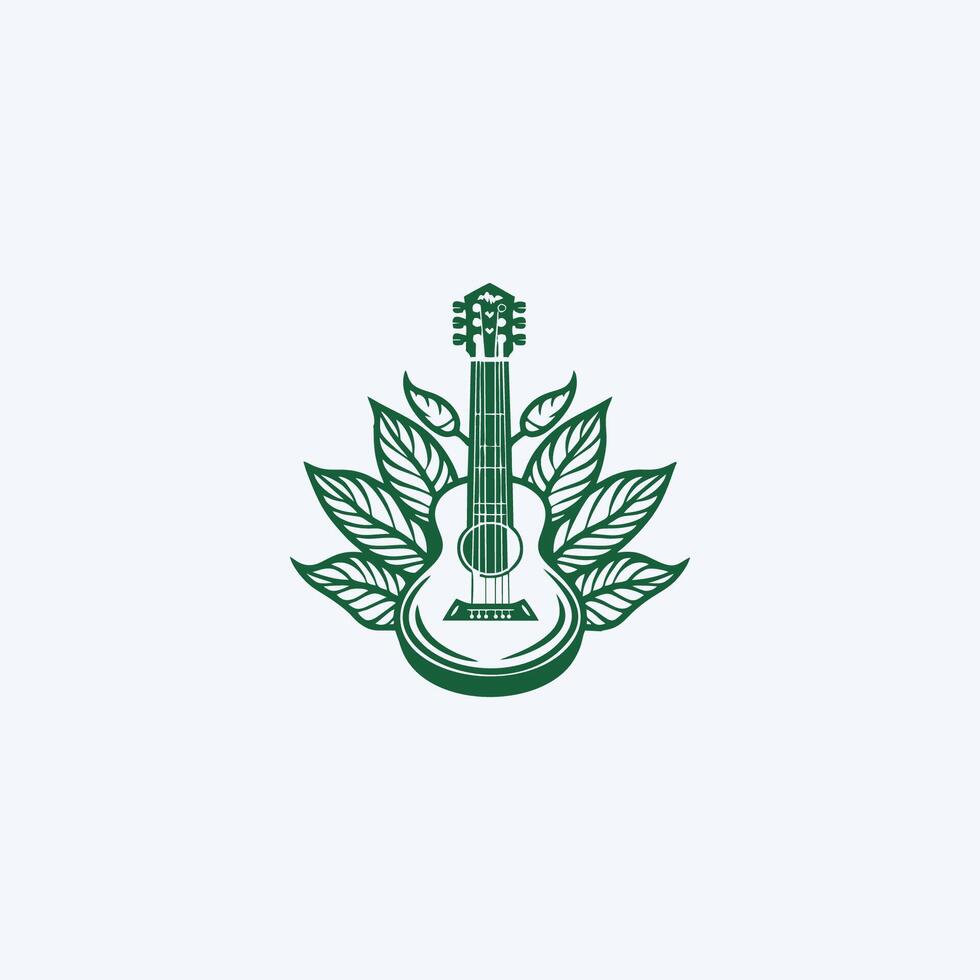 ai generiert natürlich Öko Gitarre Logo Gitarre Blatt natürlich Logo Vektor Symbol Illustration Design.