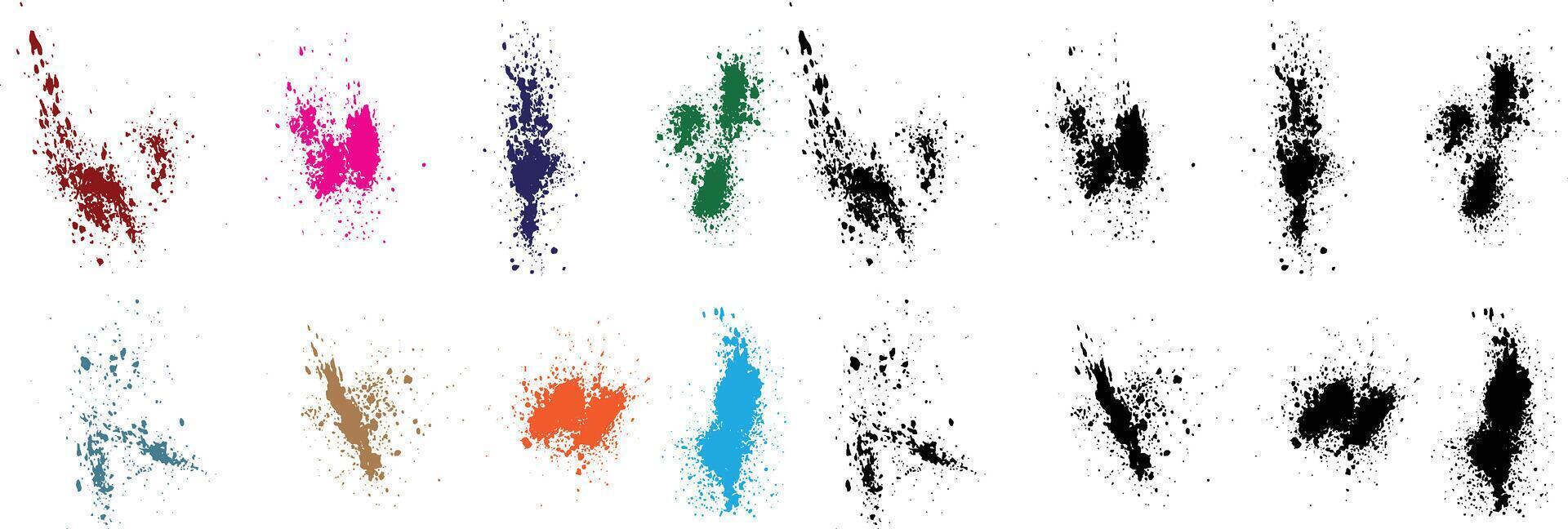 samling av grunge blodig vete, orange, röd, svart, grön, lila Färg handavtryck isolerat vektor borsta bakgrund