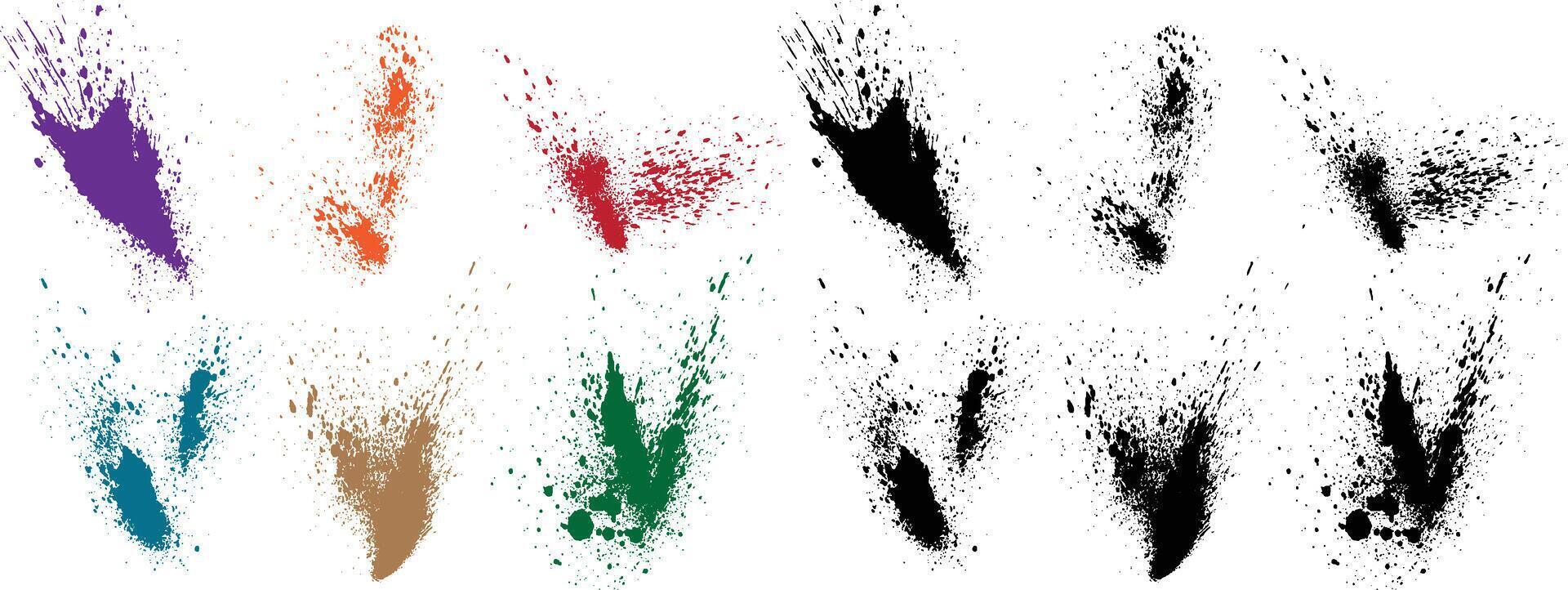 Farbe Bürste Schlaganfall realistisch blutig Spritzer Klecks lila, Weizen, Schwarz, Rot, Grün, Orange Farbe Vektor Blut Hintergrund Illustration einstellen