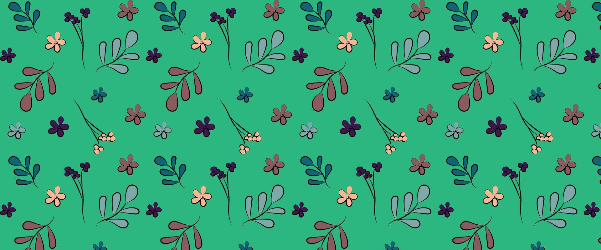 nahtlos Vektor Blumen- Muster mit Gras Ornament. Gekritzel Stil