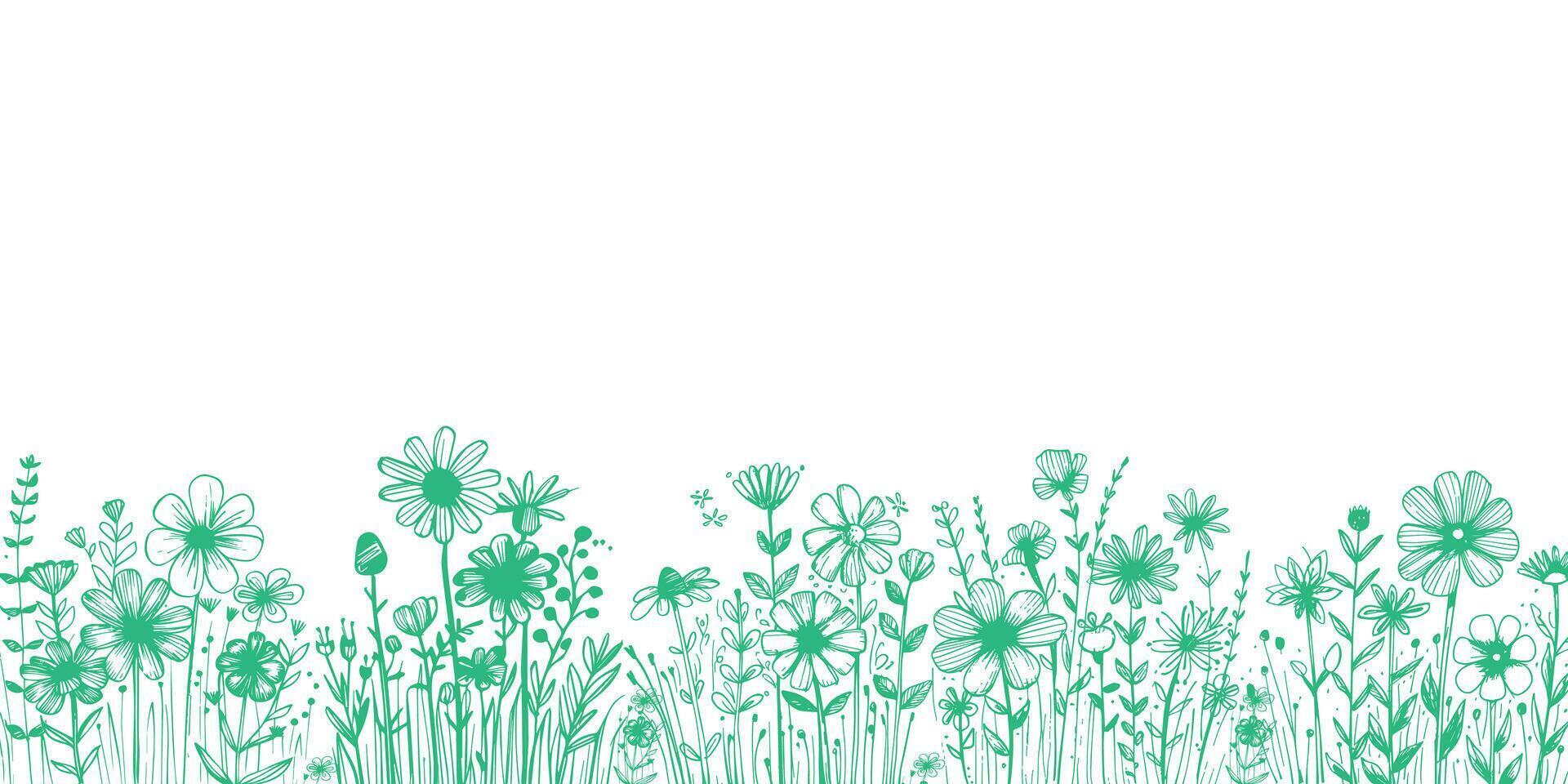 Postkarte, Banner, Poster mit Blumen und Gras mit Raum zum Gekritzel Stil Text vektor