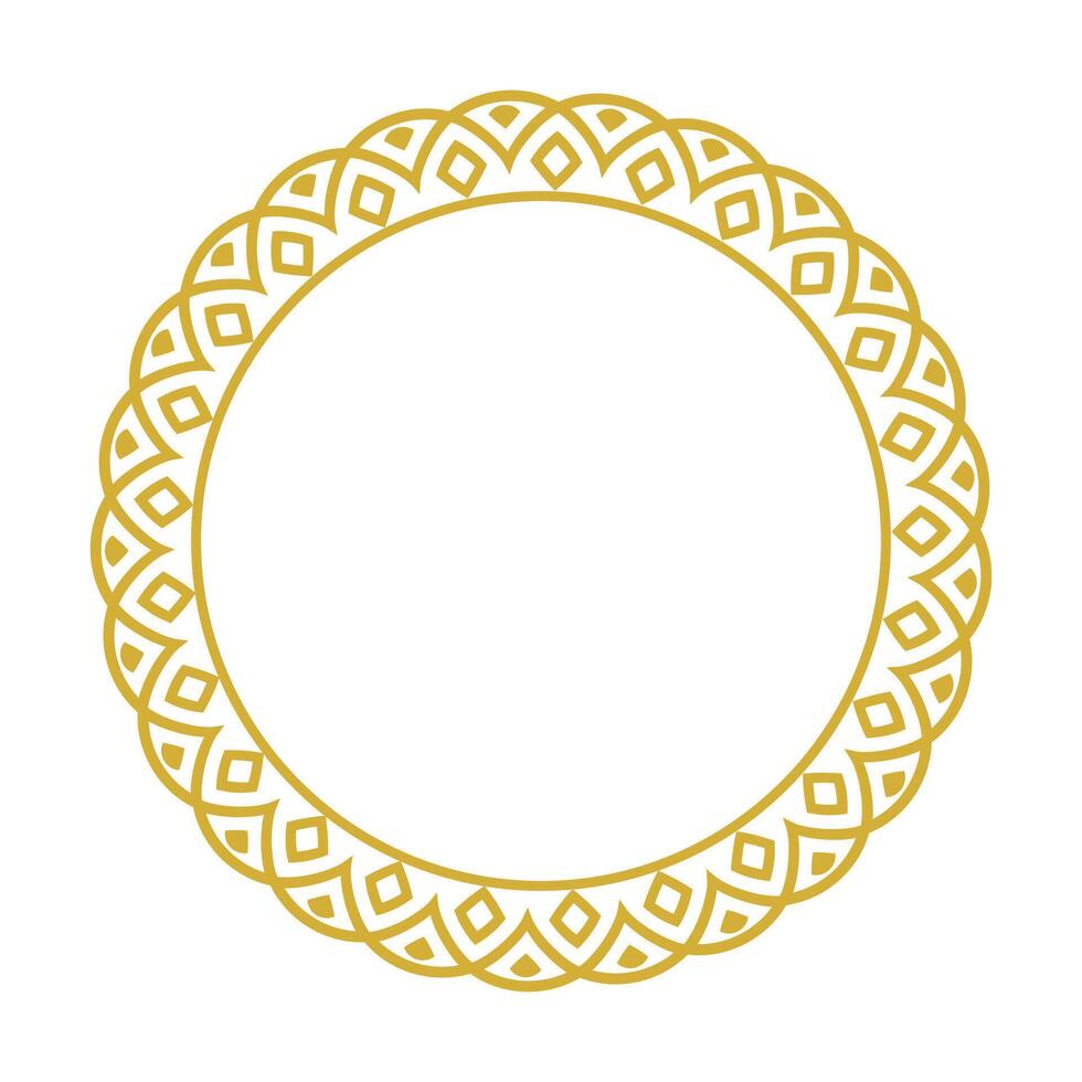 gyllene dekorativ runda ram med romb och kammussla gräns vektor
