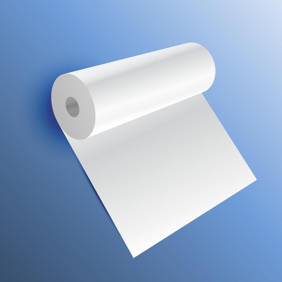 realistisk 3d vit papper rulla på blå bakgrund vektor