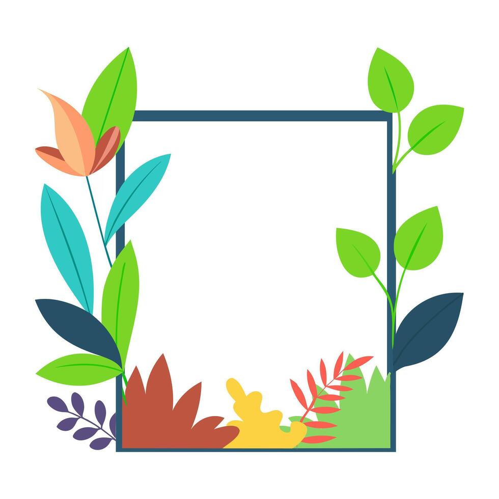 en fyrkant ram med färgrik växter och löv vektor