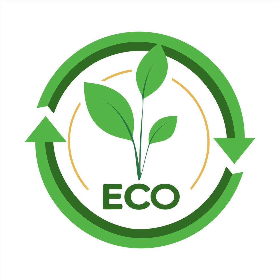 eco logotyp med grön löv och pilar vektor
