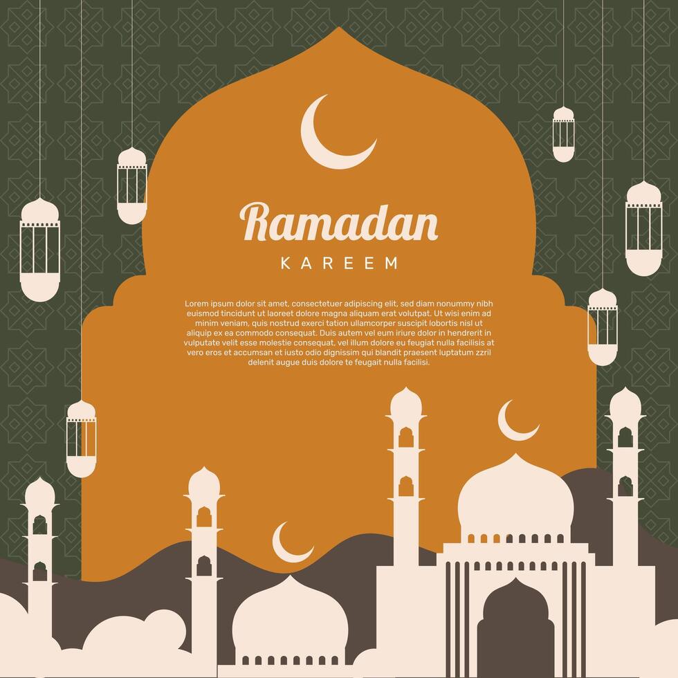 islamic ramadan kareem baner bakgrund design mall med moské platt illustration. - vektor. vektor