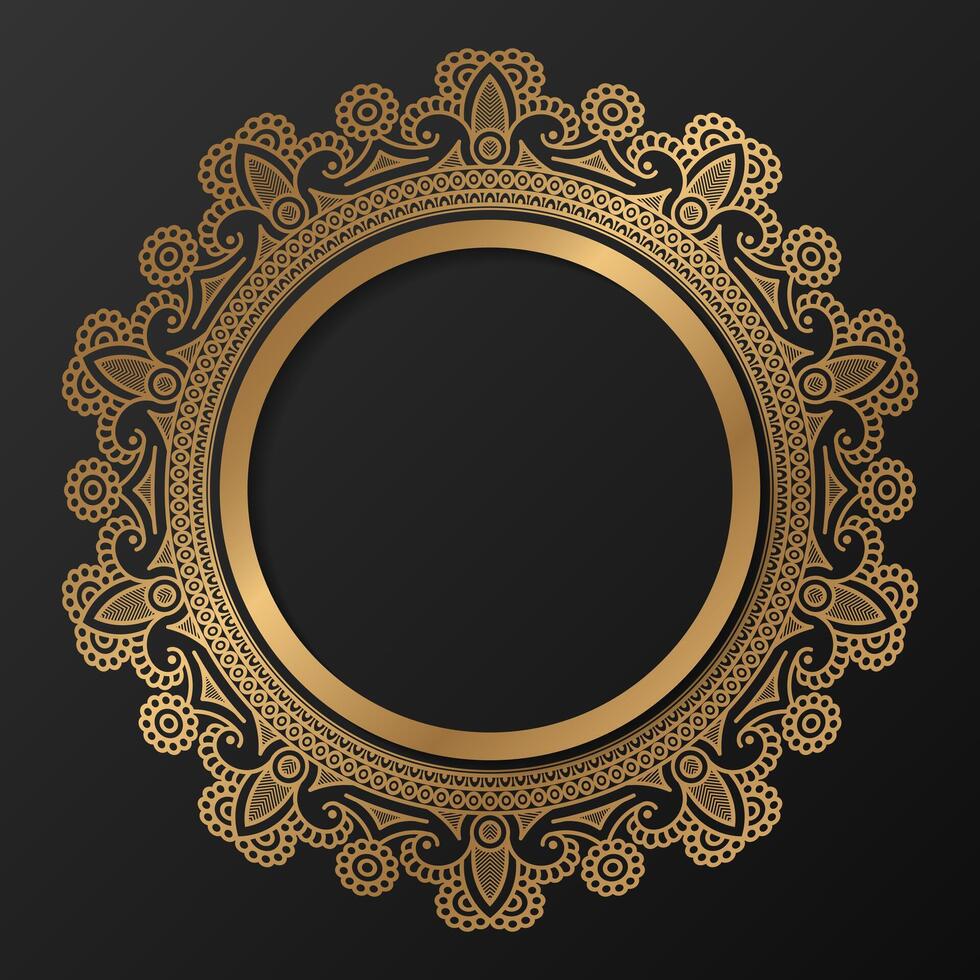 gyllene ram med prydnad i cirkel på svart bakgrund. lyx guld mandala. - vektor. vektor