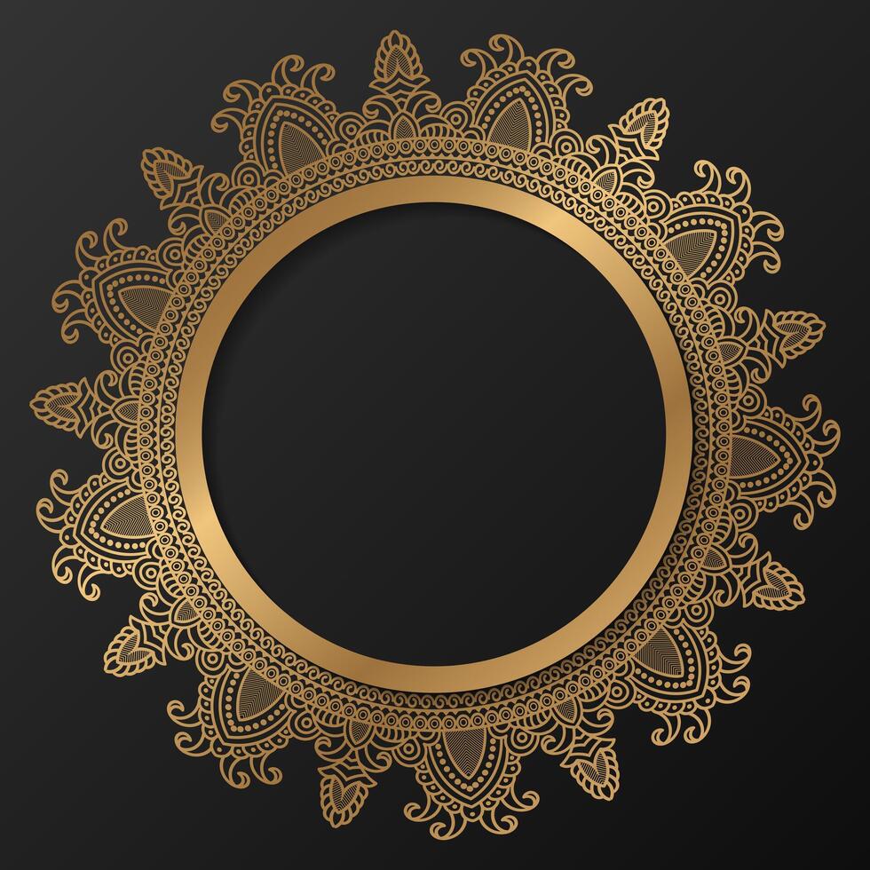 golden Rahmen mit Ornament im Kreis auf schwarz Hintergrund. Luxus Gold Mandala. - - Vektor. vektor