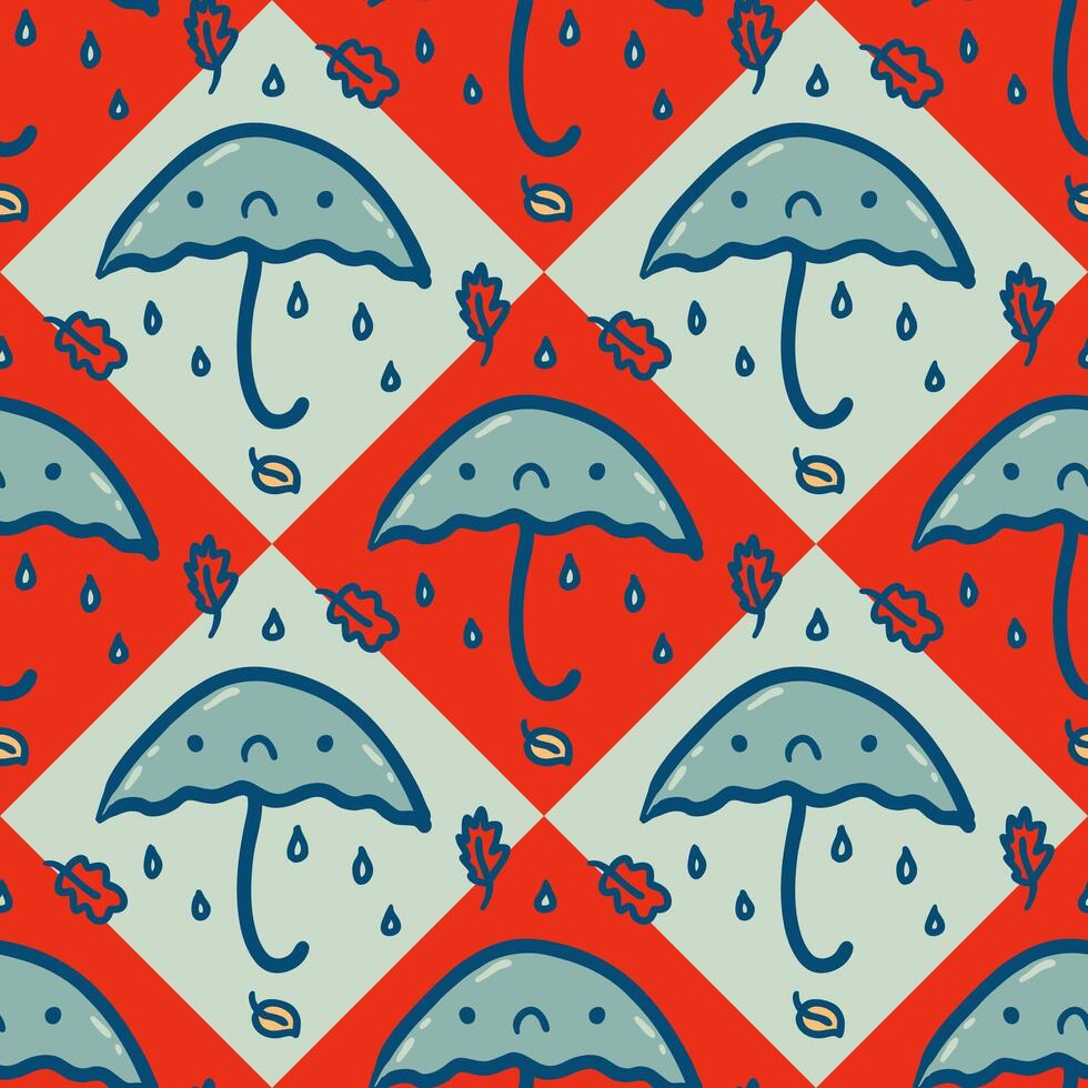 paraplyer och faller löv sömlös vektor mönster. perfekt design för papper, textil- och tyg. hand dragen illustration.