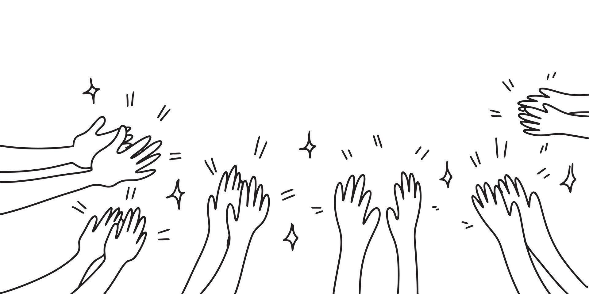 applåder hand dra, klotter applåder ovation. tummen upp gest isolerat på vit bakgrund , vektor illustration.
