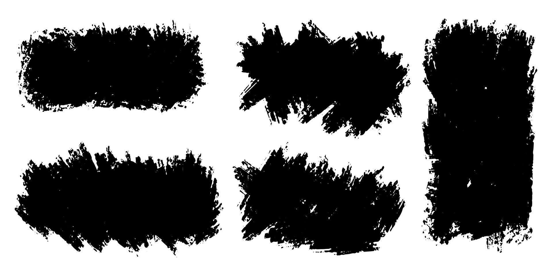 uppsättning av bläck borsta slag, borstar, rader, svart måla, grungy. hand dragen grafisk element isolerat på vit bakgrund. vektor illustration.