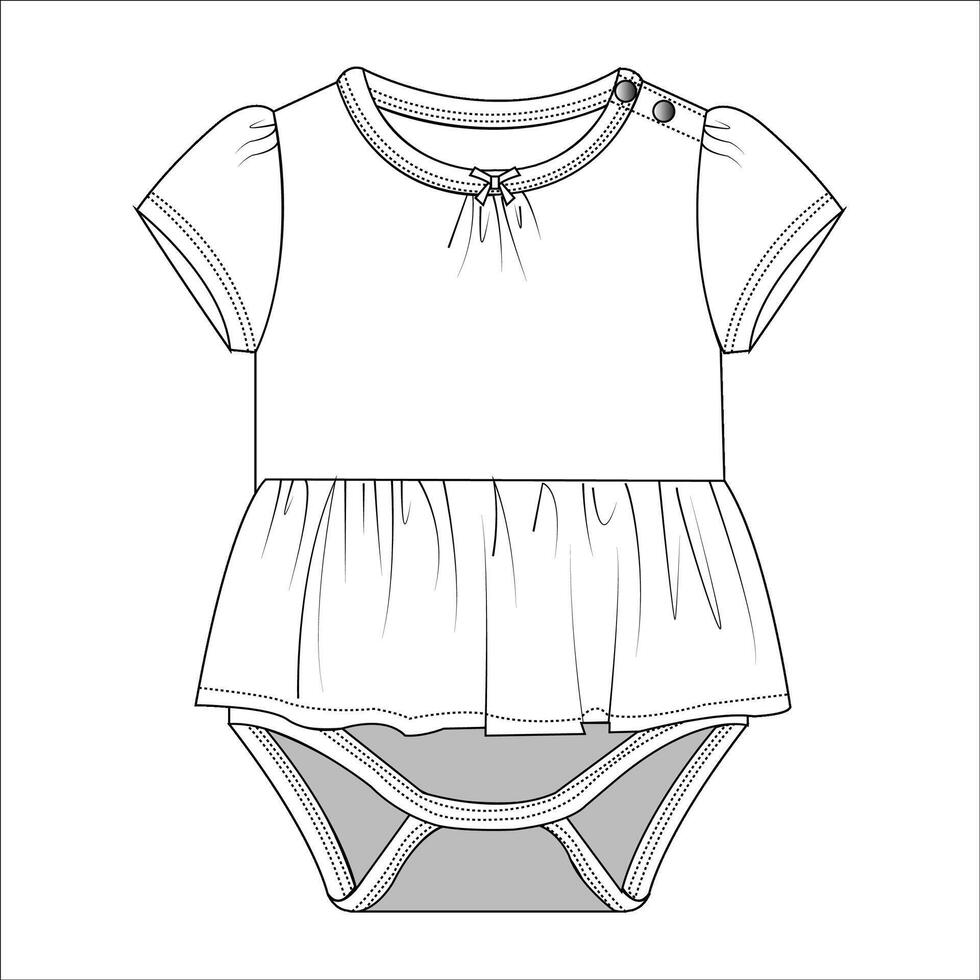 puff ärm falsk klänning onesies för bebis flickor och litet barn flickor i redigerbar vektor fil