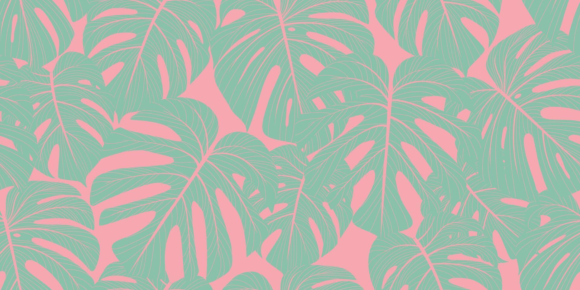 trendig sommar sömlös vektor mönster med monstera löv på en rosa bakgrund. lämplig för textilier, tyg, grafik, tapeter, och mycket Mer.