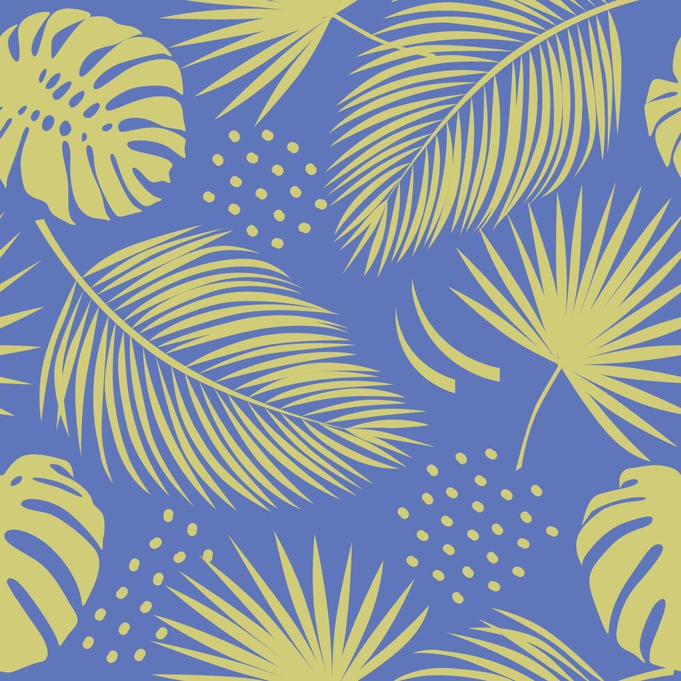 Sommer- nahtlos Vektor Muster mit Silhouetten von exotisch Blätter. modisch Farbblock Hintergrund zum Textilien, Drucke, Tapeten.