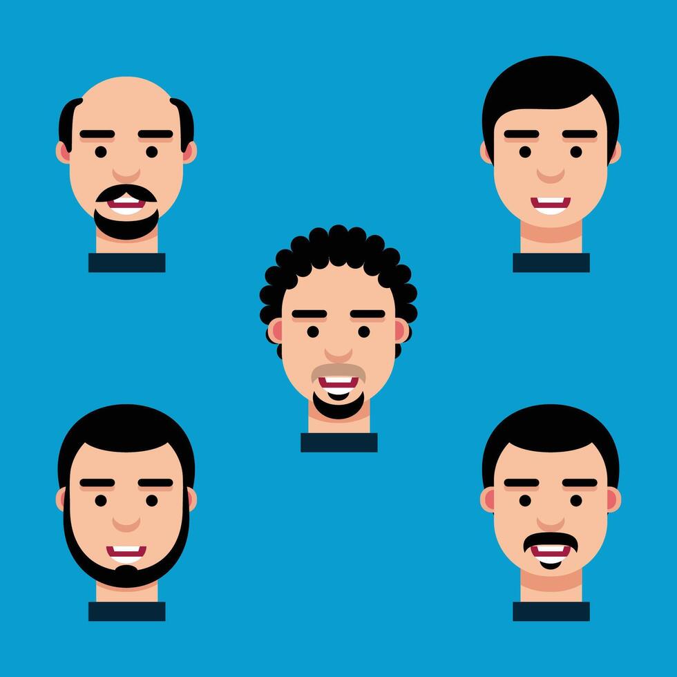 platt karaktär ansikte med frisyrer och skägg vektor illustration