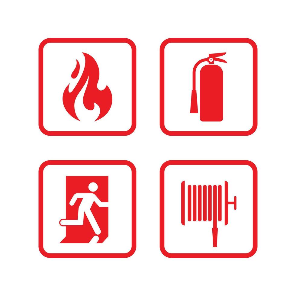 Feuer Notfall Symbole Satz. Feuer Sicherheit Zeichen Sammlung vektor