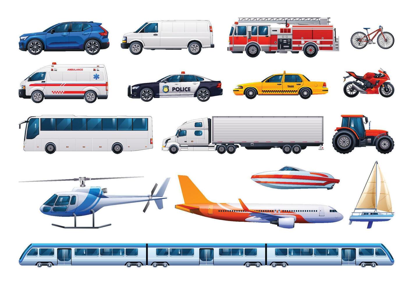 Transport Fahrzeug Satz. verschiedene Arten von Fahrzeuge. Vektor Karikatur Illustration