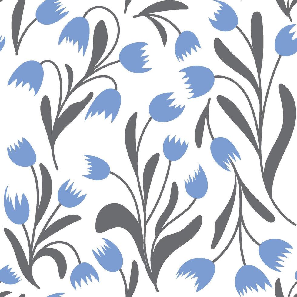 nahtlos Blumen- Muster von Blau Lilie von das Schlucht. Kontur Silhouette Zeichnung von Lilie von das Senke Geäst. zum Dekor und Design von Stoff, Papier, Verpackung, Hintergrund. Weiß Hintergrund. vektor