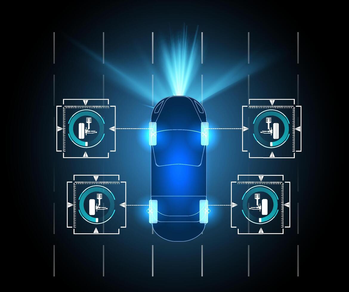 körning suspension arbete kontrollera systemet utan förare bistånd. säker körning. vektor trogen bil användare gränssnitt hud ui hologram av de bil