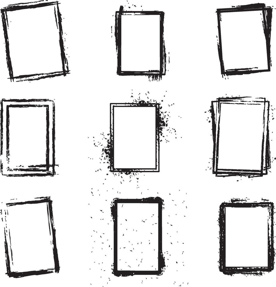 schwarz und Weiß einstellen von Grunge Foto Kante Porträt rahmen, Vektor auf isoliert Weiß Hintergrund