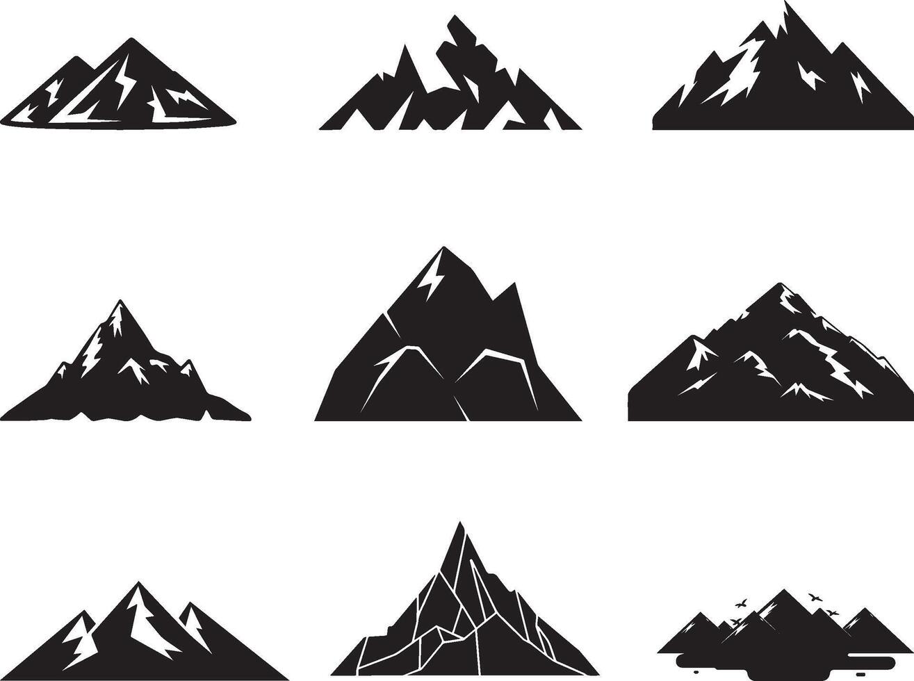 uppsättning av svart sten kulle och berg silhuett landskap, vektor på isolerat vit bakgrund