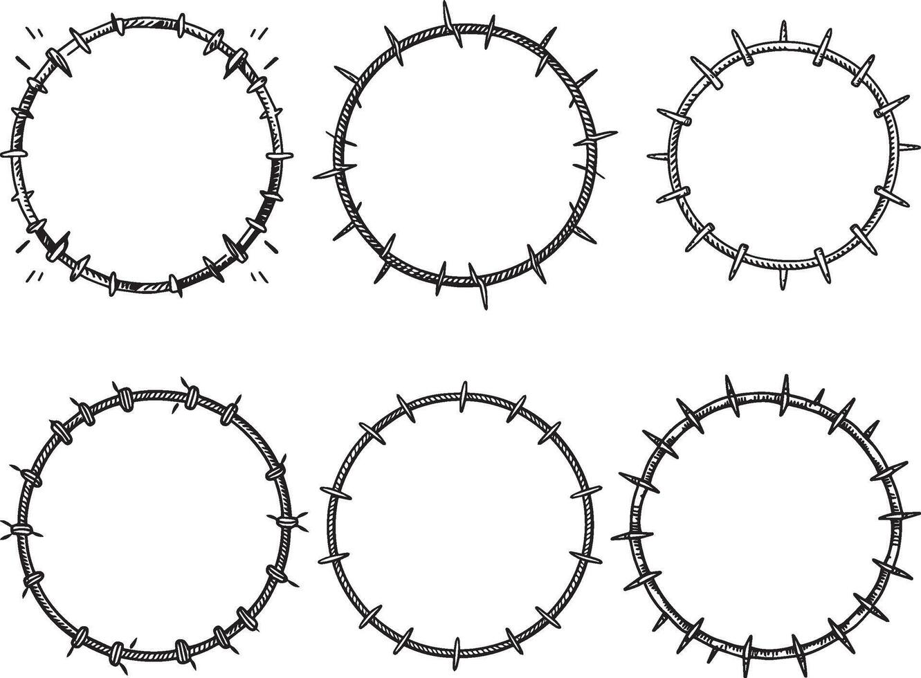 uppsättning av hullingförsedda tråd ramar. hand dragen vektor, illustration i skiss stil. design element för militär, säkerhet, fängelse, slaveri begrepp vektor