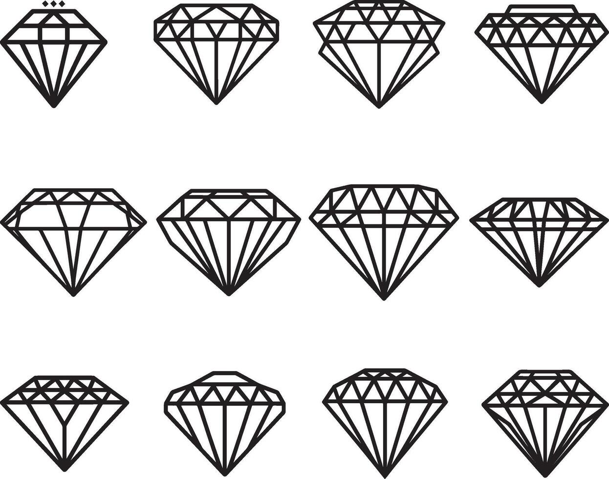 einstellen von Diamanten Symbole auf Weiß Hintergrund. Sammlung Edelsteine. brillant Diamanten vektor