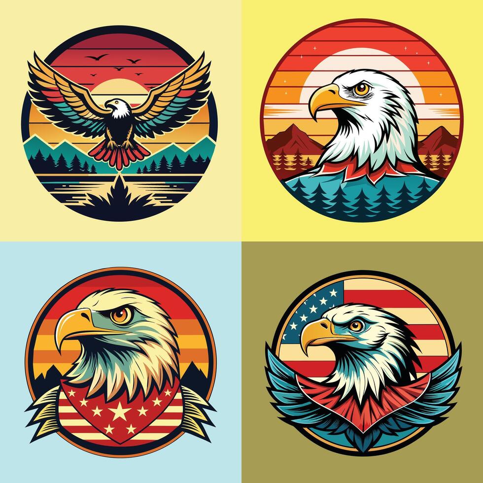 amerikanisch Adler Vektor Satz. Vektor Illustration von amerikanisch Adler mit USA Flagge.