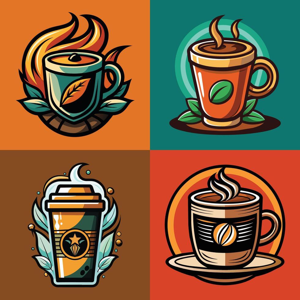 Kaffee Tasse Symbole einstellen im Karikatur Stil. Vektor Illustration.