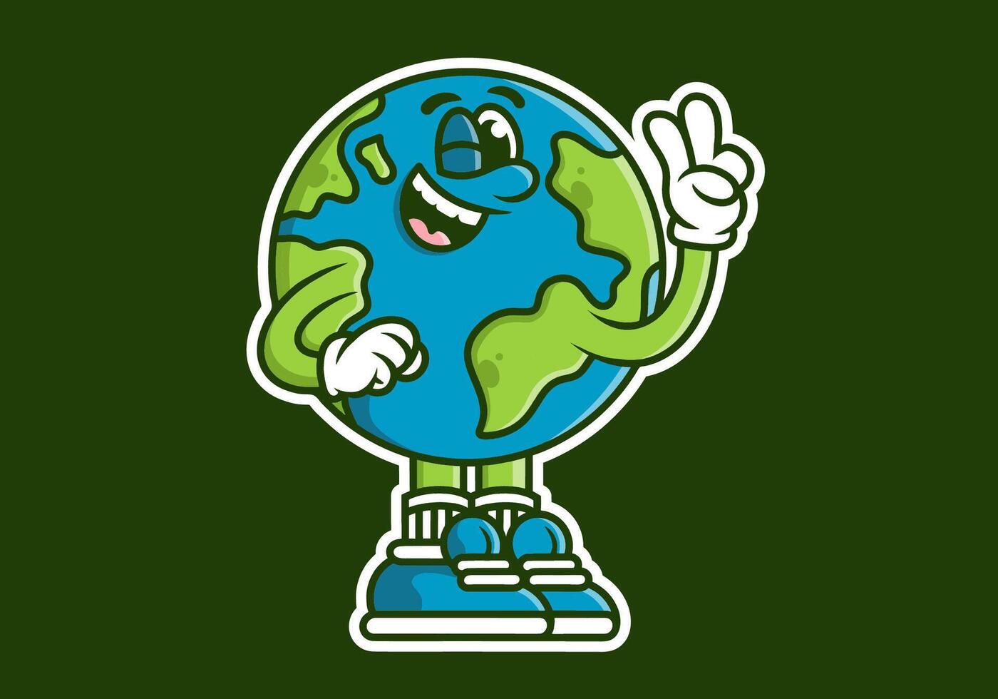 karaktär illustration av jord med händer formning en symbol av fred. blå grön färger vektor