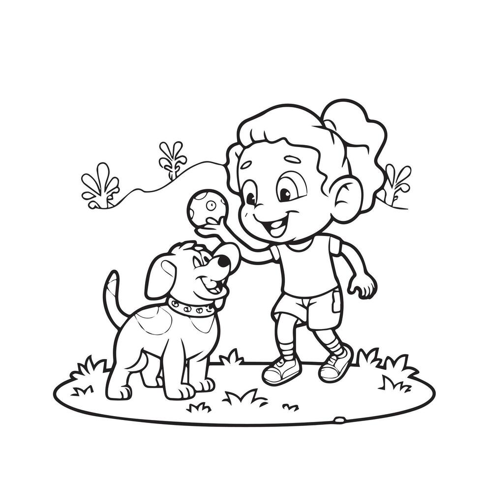 süß wenig Mädchen spielen mit Hund im das Park Vektor Illustration Design