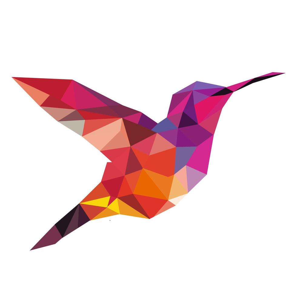 polygonal fågel logotyp. mosaik- av trianglar. kolibri logotyp. fågel med vingar, fjädrar och näbb isolerat på en vit bakgrund. vektor