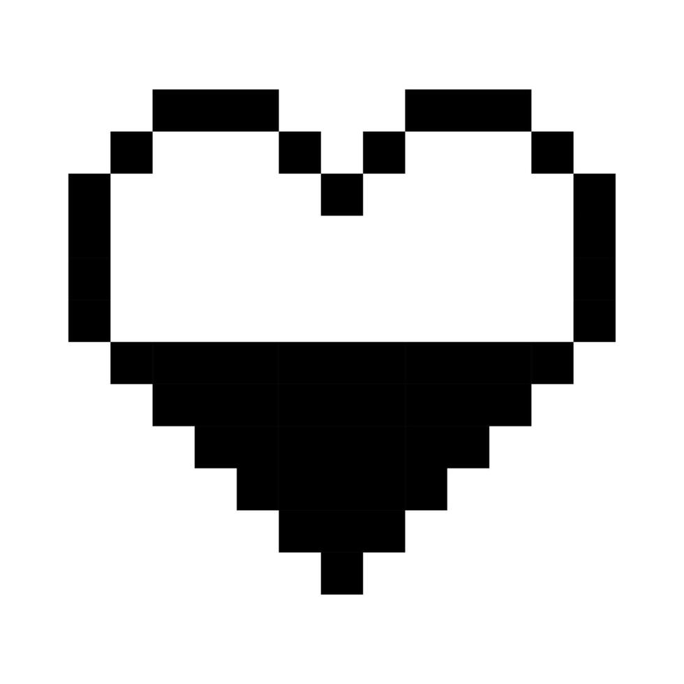 Hälfte gefüllt schwarz Herz Linie Symbol. Emoji, Valentinstag Tag, Beziehungen, Liebe, Leben, Gesundheit, Spiel, Behandlung, Anwendungen, Pixel Stil. mehrfarbig Symbol auf Weiß Hintergrund vektor