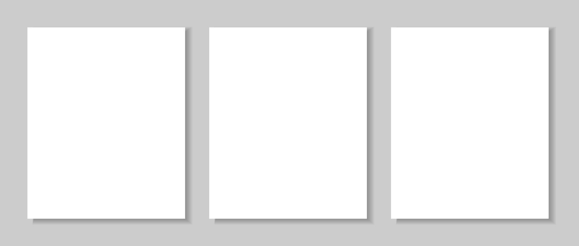 tre vit tom papper med skuggor på de grå bakgrund. mallar för presentation av design vektor