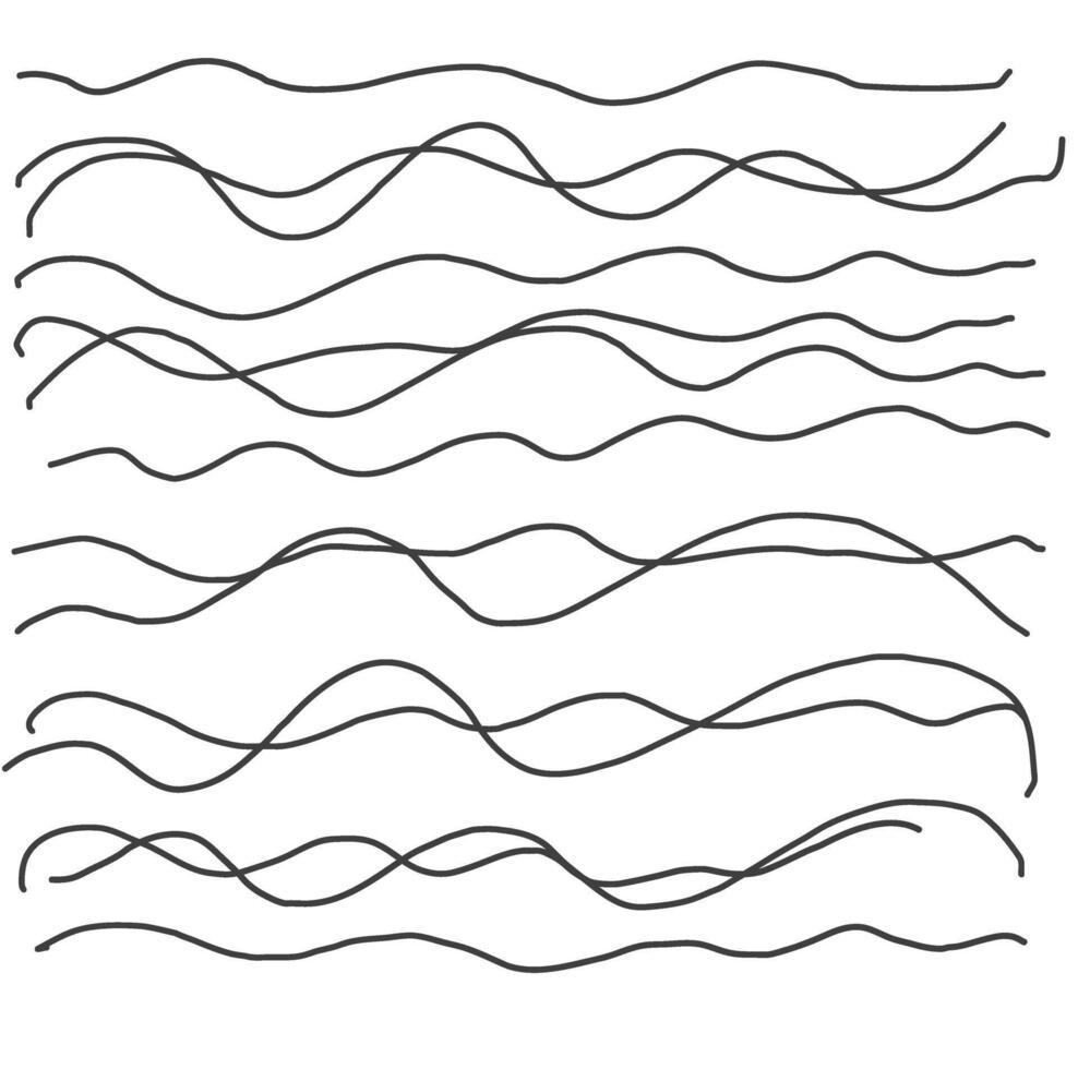 Hand gezeichnet kritzeln skizzieren. freihändig Vektor kritzeln Linie Zeichnung. Chaos Kurve Schläge. Vektor Sinus Linien.