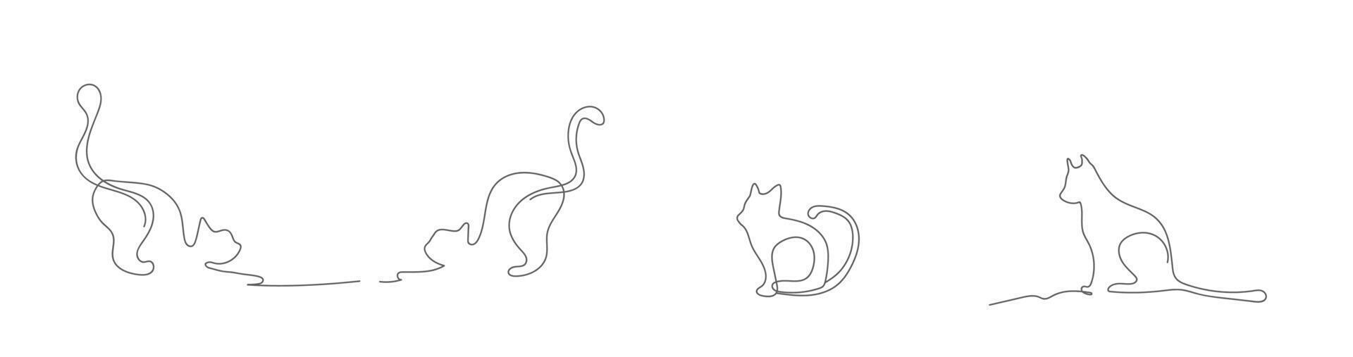 einstellen von Katze Linie Design. einfach Tier dekorativ Elemente gezeichnet mit einer kontinuierlich Linie. Vektor Illustration.