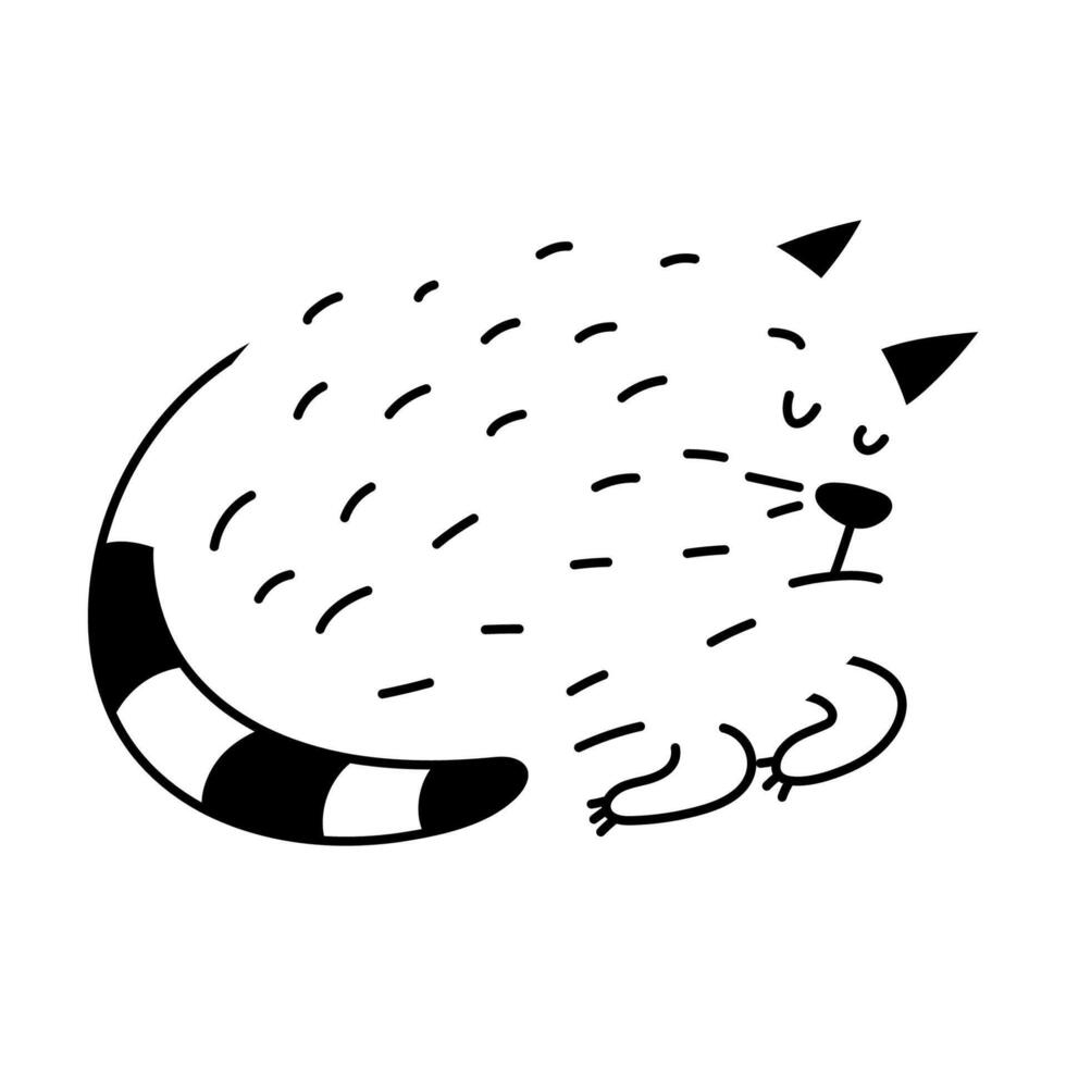 einfach abstrakt Schlafen Katze Gekritzel Illustration. Fett Tier Clip Art. komisch Element zum drucken Design, Logo, Verpackung. Vektor Hand gezeichnet Bild isoliert auf Weiß Hintergrund. Comic Zeichnung.