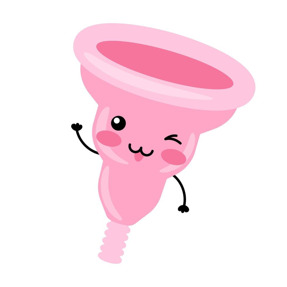 Menstruation- Tasse. Damen intim Hygiene Artikel. glücklich kawaii Charakter. vektor