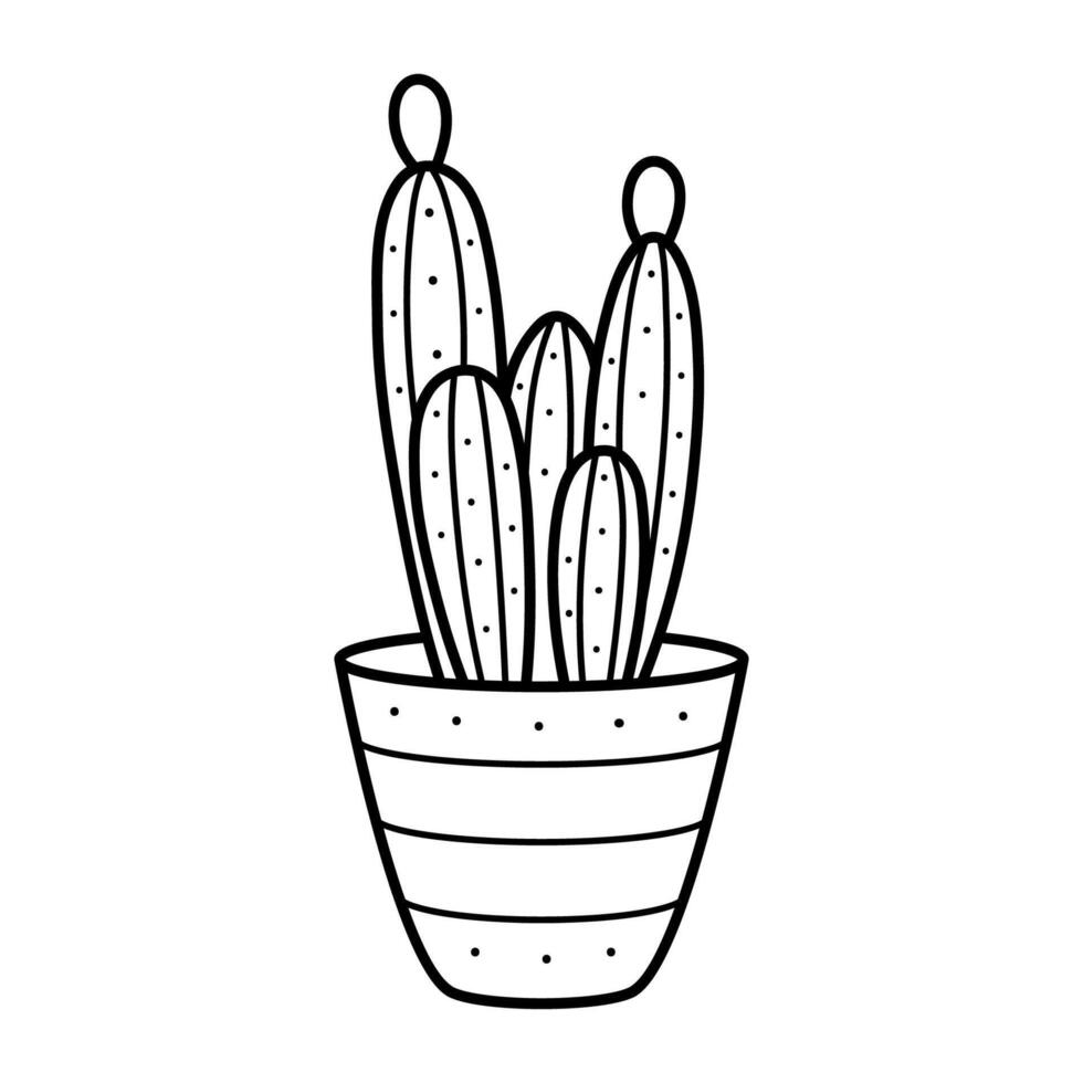 schön linear Kaktus im ein Topf. Haus Pflanze im Gekritzel Stil. einfach Clip Art vektor